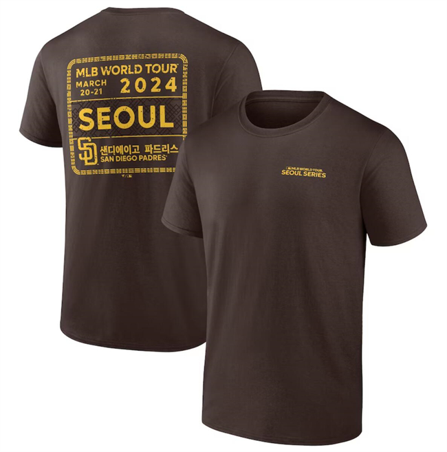 Men's San Diego Padres Brown 2024 World Tour Seoul Series Stamp T-Shirt